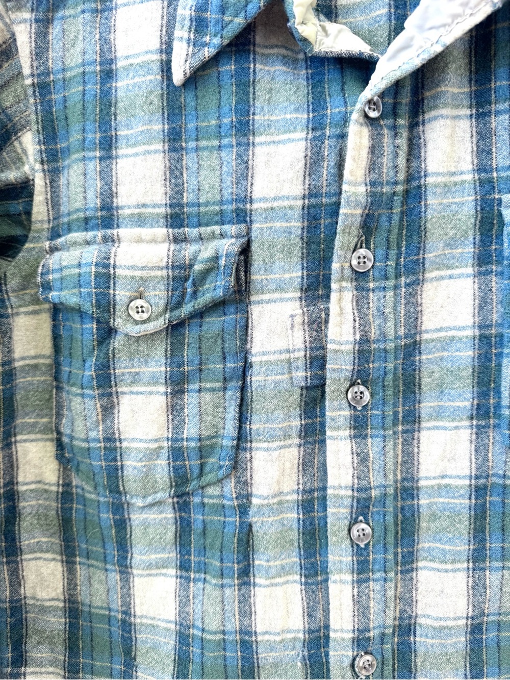 Vintage Pendleton Green, Blue and Cream Plaid Wool Button Down Shirt